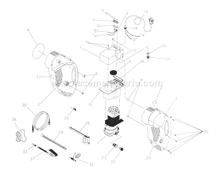 Page C Diagram and Parts List for 1455-0  Briggs and Stratton Pressure Washer